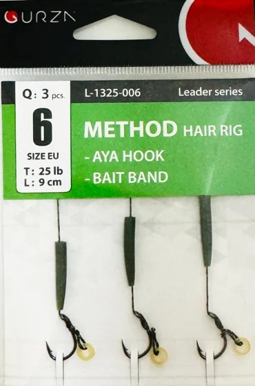 GURZA METHOD HAIR RIG  (L: 9 сm) BAIT BAND / AYA HOOK # 6 BC 3pcs/pack, L-1325-006