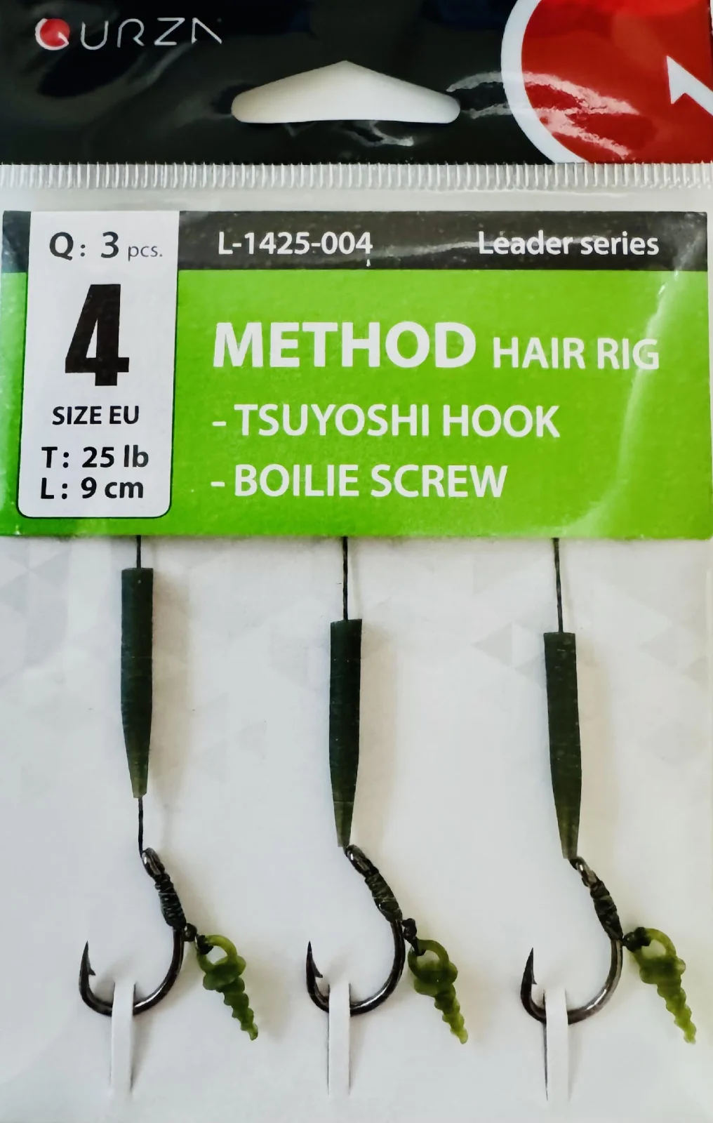 GURZA METHOD HAIR RIG  (L: 9 сm) BOILIE SCREW / TSUYOSHI HOOK # 8 BC 3pcs/pack, L-1415-008