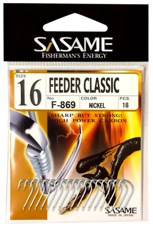 SASAME kabliukai F-869 FEEDER CLASSIC Nickel – Nr.16, 18pcs/pack,