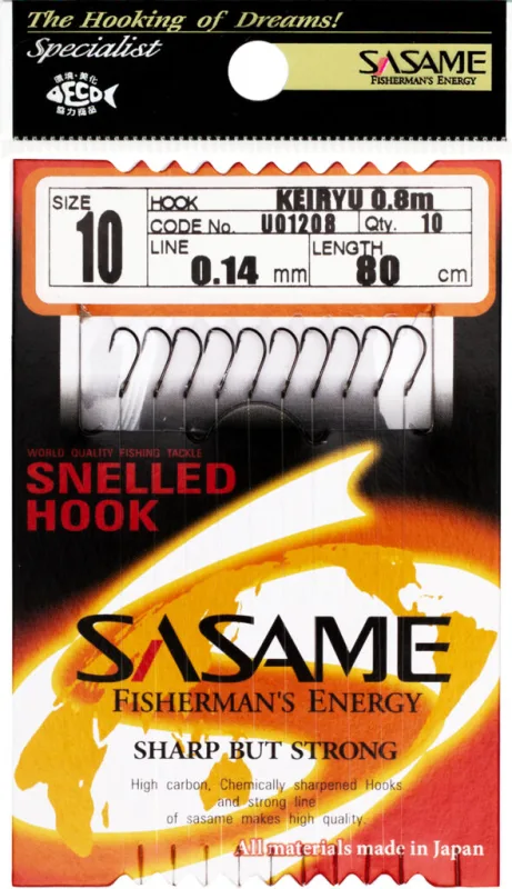 SASAME kabliukai su valu Snelled Hooks  KEIRYU U01208 10pcs/pack NS – 12-0.12,