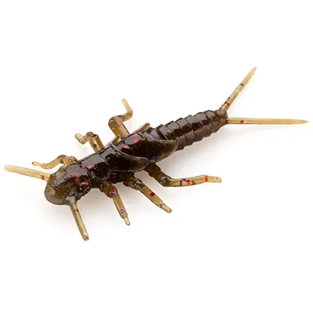 Silikoninis masalas Fishup Stonefly 0.75″ (12 vnt.) – #050 - Green Pumpkin Brown/Red & Purple